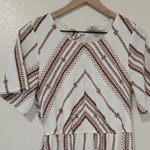 White and Red Geometric Long Dress